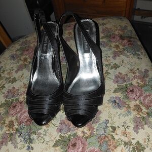 Black Label Black Peep-Toe Slingback Heels